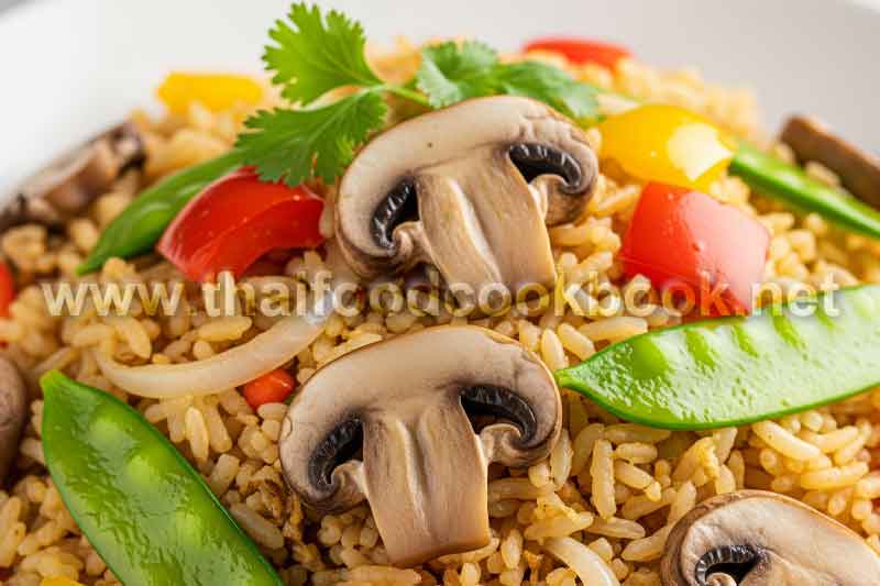 ข้าวผัดเห็ดหอมเจ ไม่ใส่เนื้อสัตว์แต่รสกลมกล่อม อิ่มบุญได้สุขภาพ